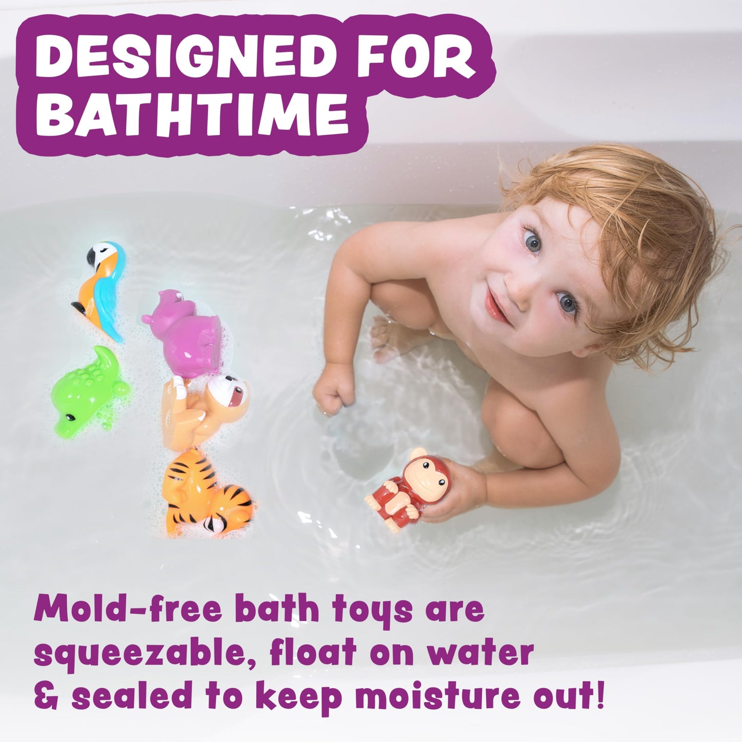 Tub Works® Rainforest™ Mold Free Bath Toys, 6 Pack | Sealed, No Hole Bath Toys Design Keeps Moisture Out | Soft, Squeezable & Float on Water |