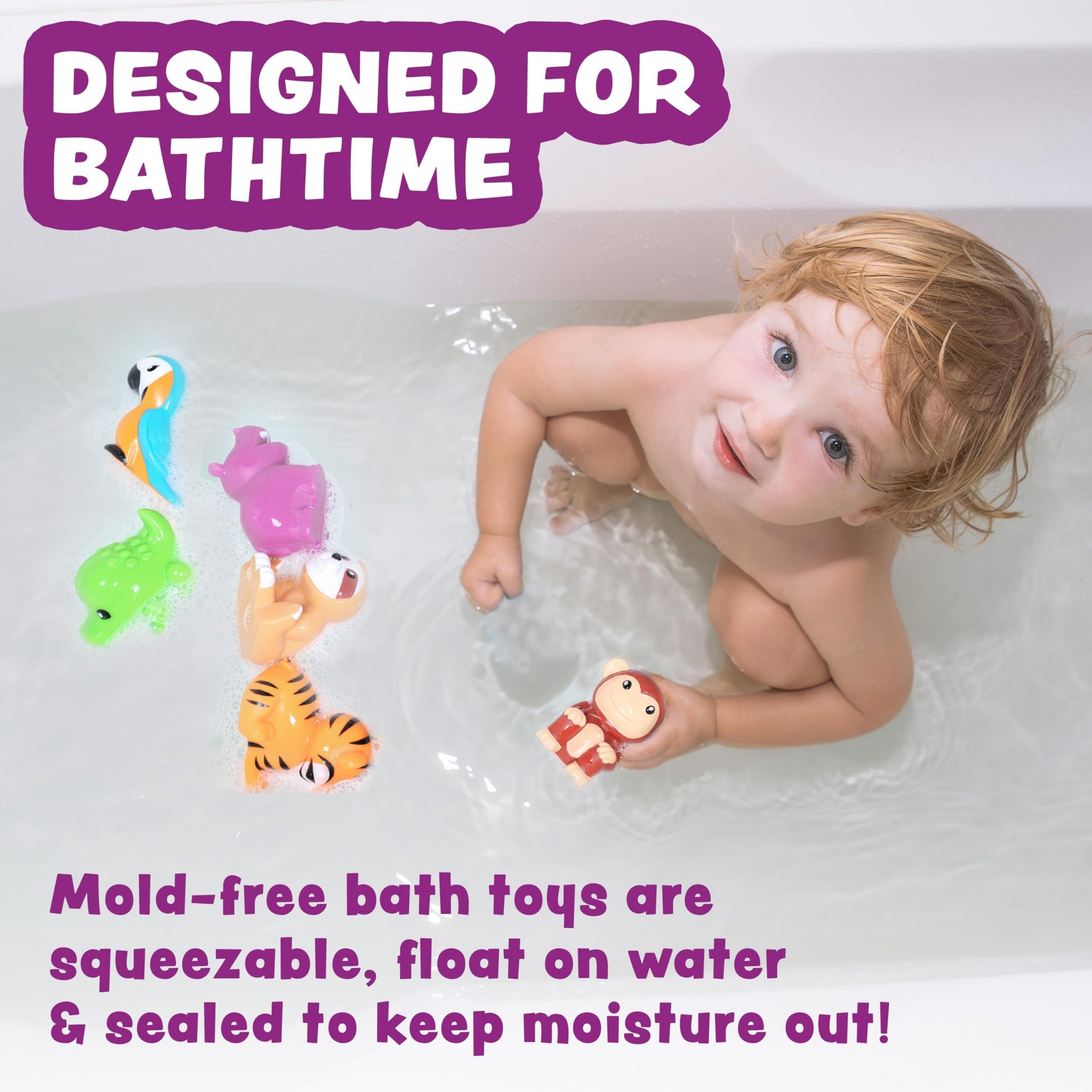 Tub Works® Rainforest™ Mold Free Bath Toys, 6 Pack | Sealed, No Hole Bath Toys Design Keeps Moisture Out | Soft, Squeezable & Float on Water |