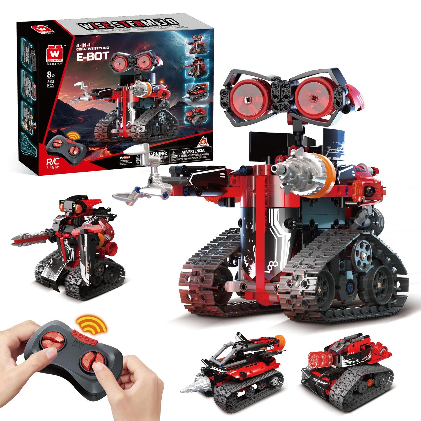 W WISE BLOCK Robot Building Kit, STEM Robotics for Kids Ages 8-12, 533 Pcs Robot Kits Erector Set Rc Toy for Kids Age 8+, DIY Build Science