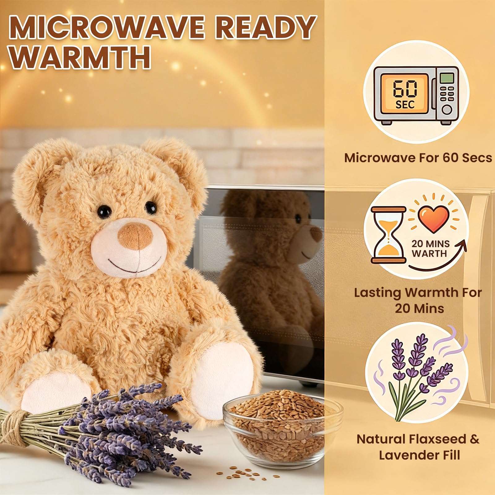 SuzziPals Teddy Bear Stuffed Animal Heating Pad for Period Cramp, Bear Gift