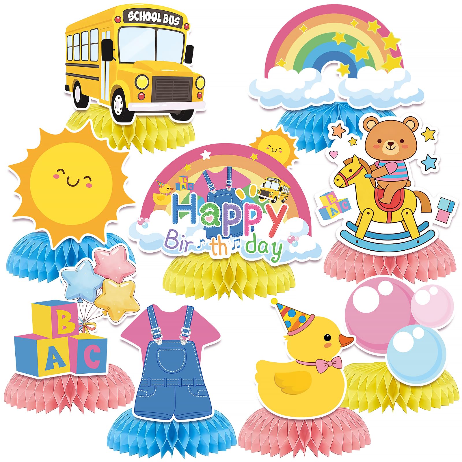 9Pcs Rachell English Teacher Birthday Party Supplies, Fufuddz Cartoon Honeycomb Centerpieces, Teacher Themed Birthday Table Decorations for Fans Girls