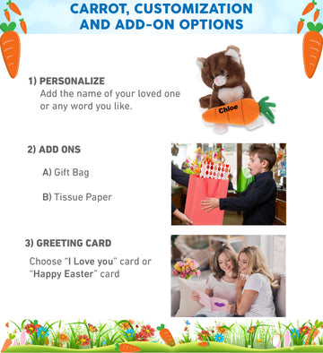 DolliBu Happy Easter Super Soft Plush Brown Cat with Carrot - Cute Stuffed Animals with Carrot Plush Toy, Perfect Easter Holiday Surprise Gift - 7"