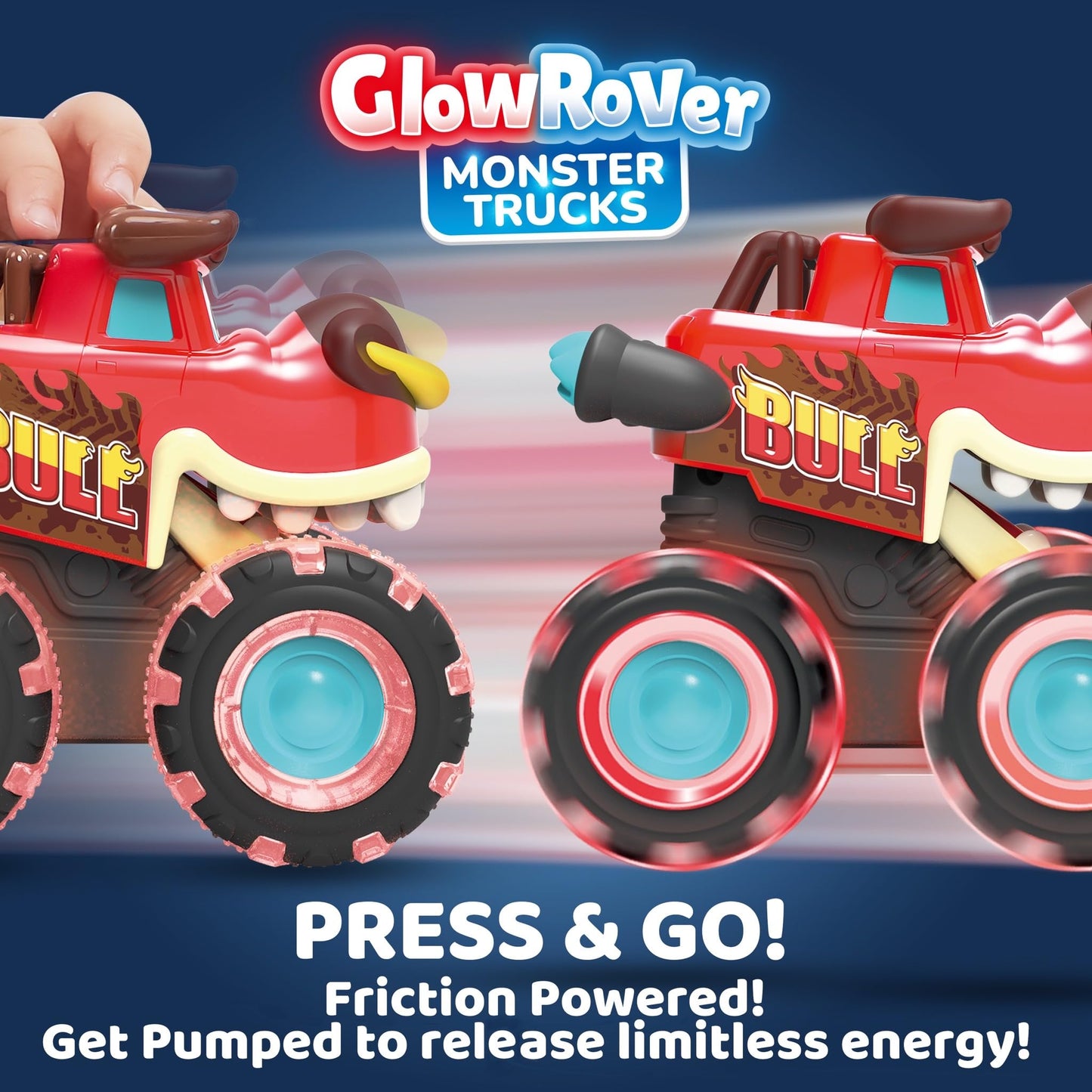 JOYIN 3 Pack Monster Truck Toy - Motion Activated Light Up Cars for Toddlers - Monster Glow Rover LED Wheels - Baby Boy Toys - Press and Go Dinosaur
