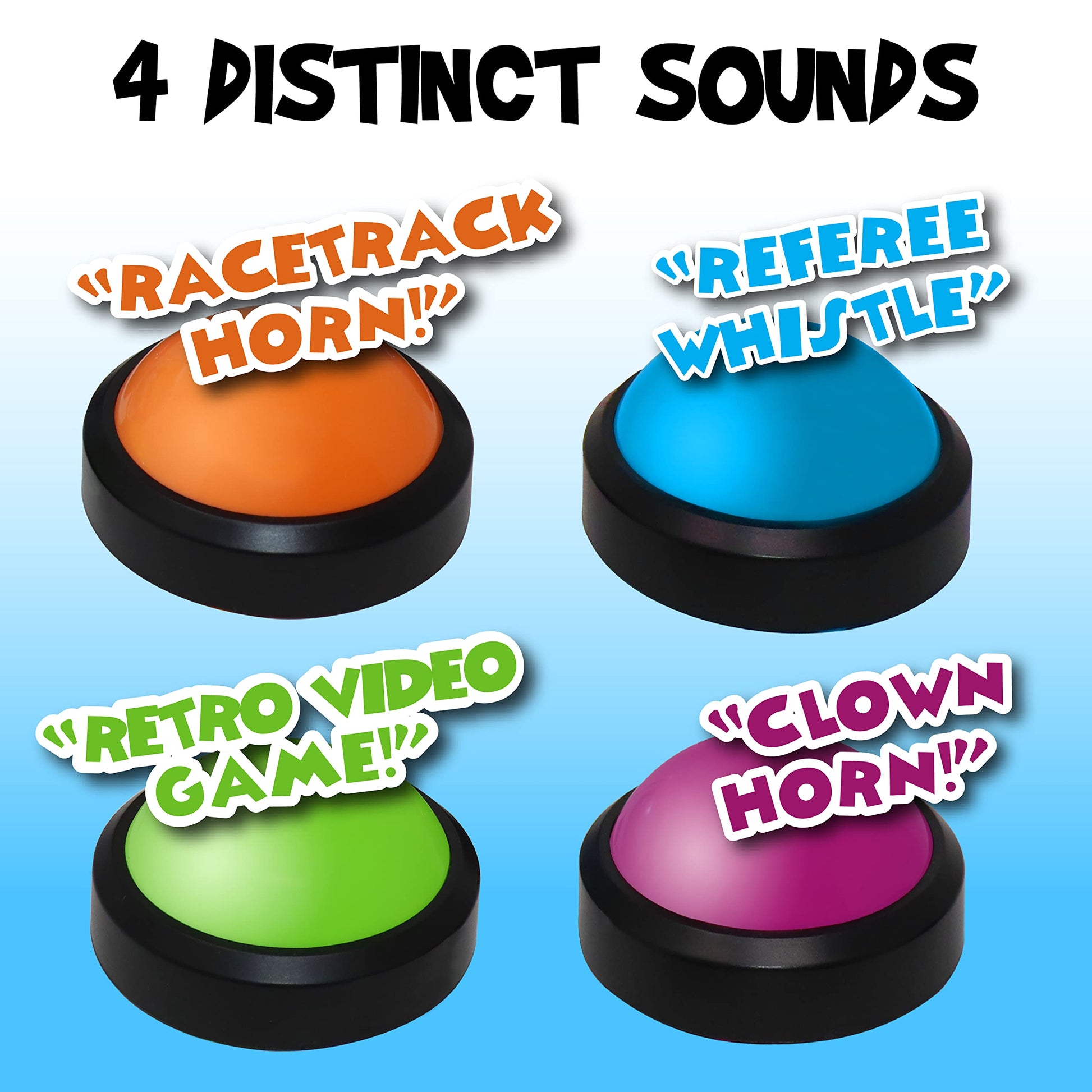 Teacher's Choice 4 Pack Game Buzzers with Unique Loud Sounds for Each Buzzer | Great for Trivia Games, Family Feud, Jeopardy, Competition, Spelling