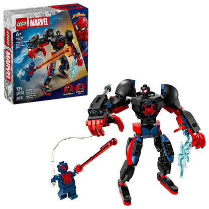 LEGO Marvel Miles Morales Mech vs. Spider-Man 2099 Building Toy for Boys & Girls - Poseable Super Hero Mech & 2 Marvel Minifigures for Kids & Fans