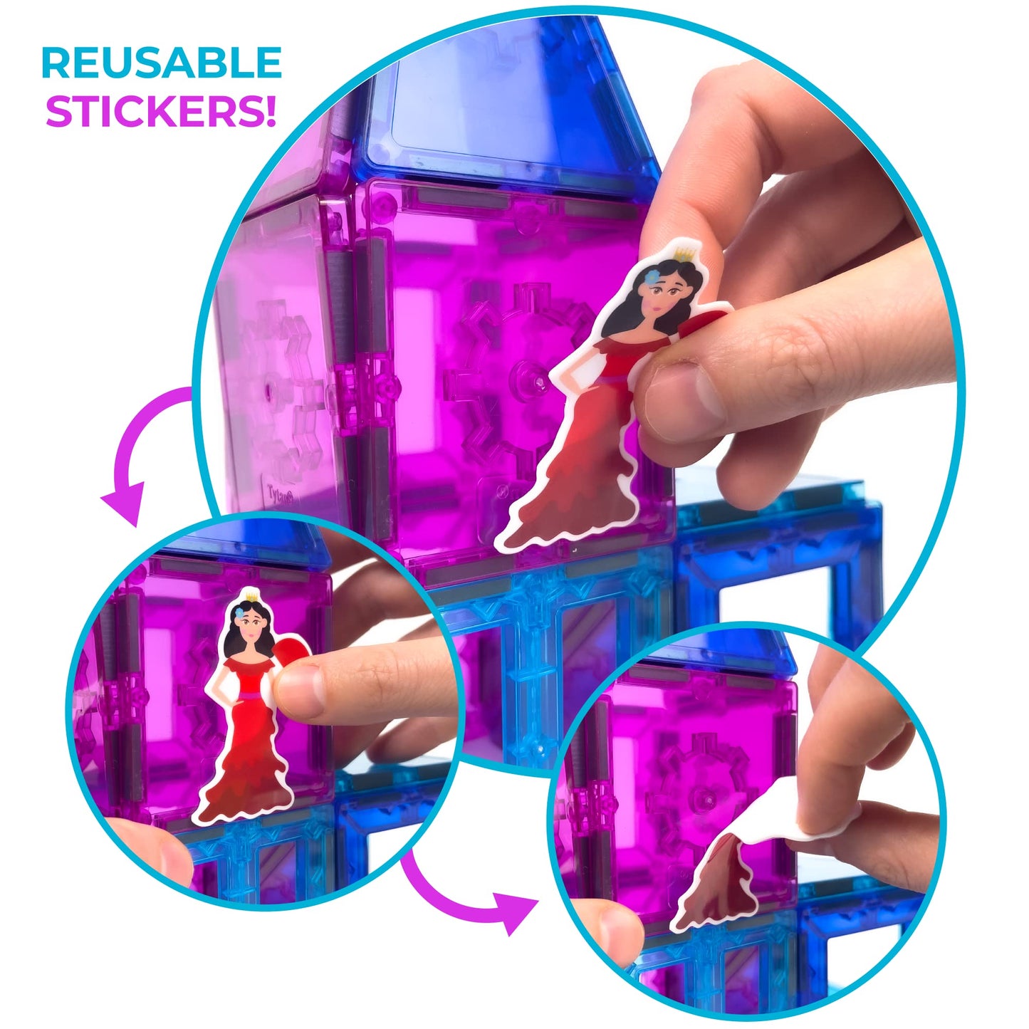 Tytan Tiles Princess Castle 60-Piece Magnetic Tiles Building Set, Adorable Kids’ STEM Toy, Creative Play, Shape & Pattern Recognition, Fine Motor