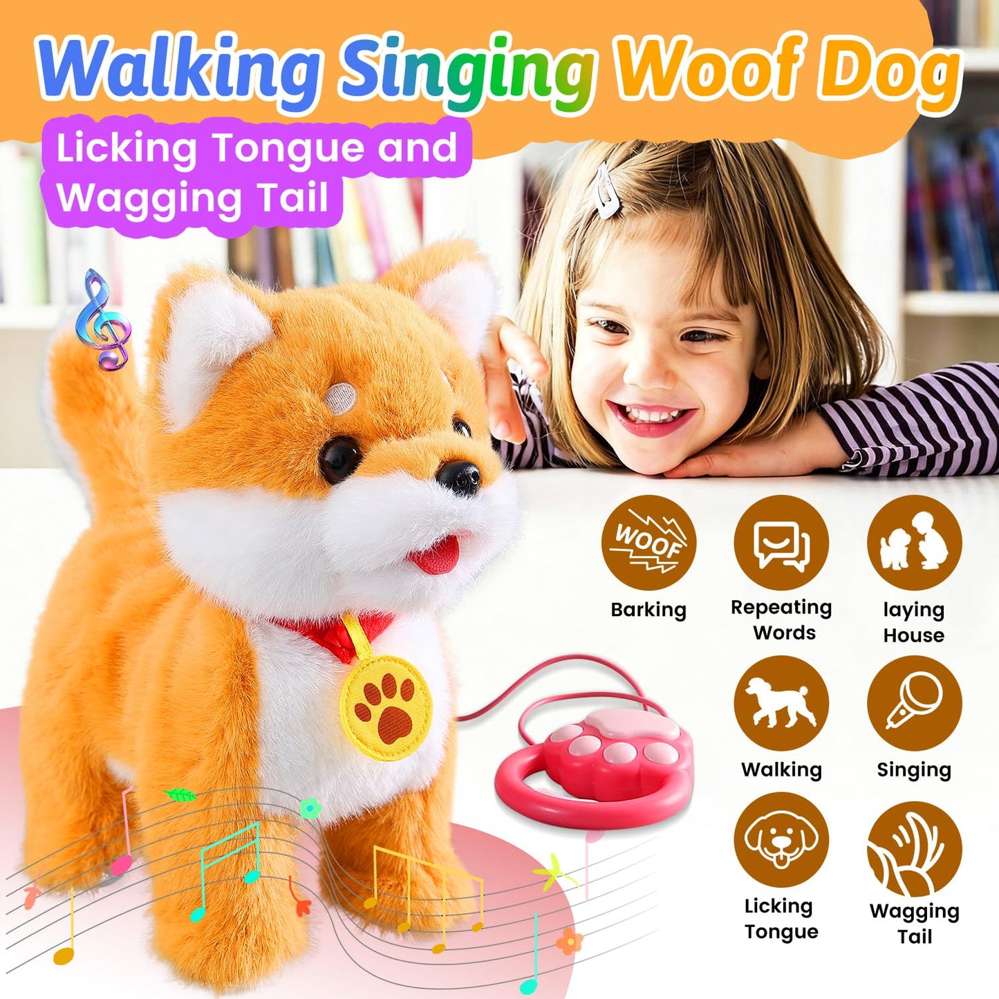 HCdoujoy Walking Barking Singing Corgi Puppy Toy, Repeats What You Say, Realistic Licking Tongue Wagging Tail Mechanical Dog with Touch or Voice