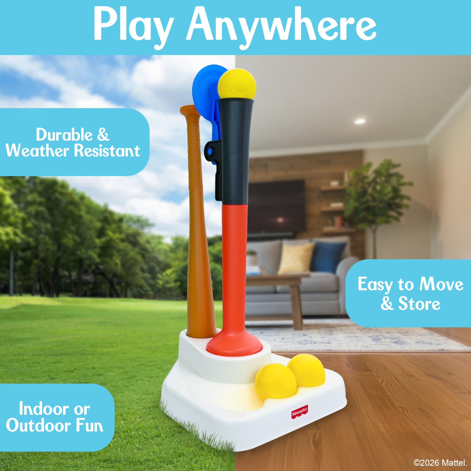 Fisher-Price™ Grow-to-Pro 2-in-1 Tee Ball Set for Toddlers & Kids, Height Adjustable Batting Practice & Outdoor Play Toy, Ages 18+ Months