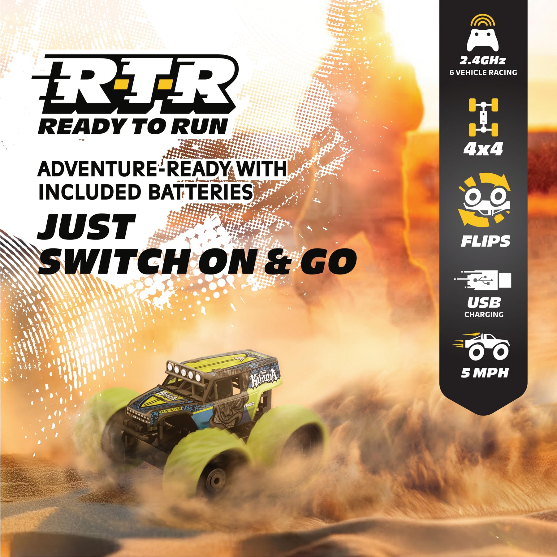 Motor Dayz RC 4WD Big Kahuna Remote Control Car Ford Bronco Monster Truck - 1:14 Scale Remote Control Truck, Vaughn Gittin Jr., Vertical Drive Stunts