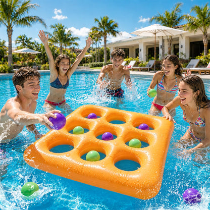 BlivEclat Pool Tic Tac Toe Game Inflatable with 10 Balls, Floating Tic-Tac-Toe Toy for Swimming Pool, Summer Water Toys for Adults Teens Kids