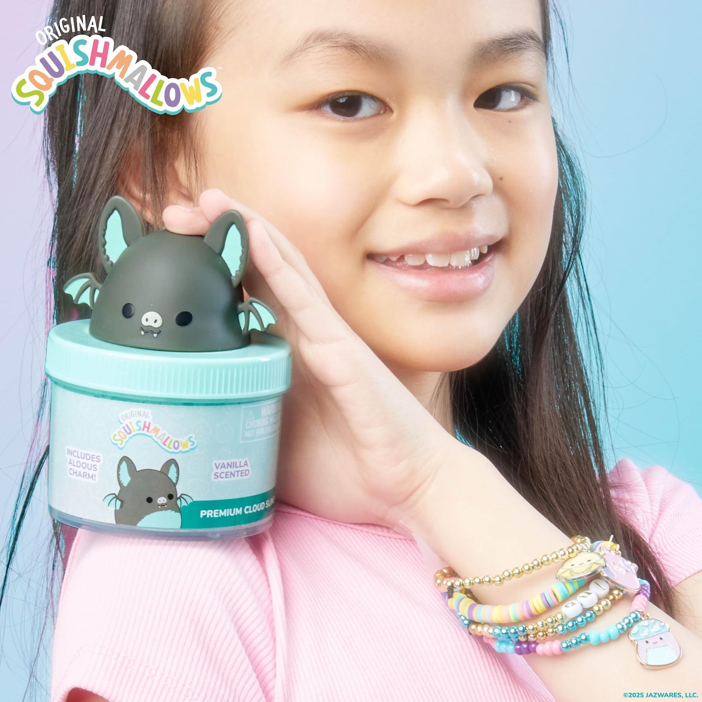 Original Squishmallows Scented Slime Jar, Vanilla, Aldous the Fruit Bat