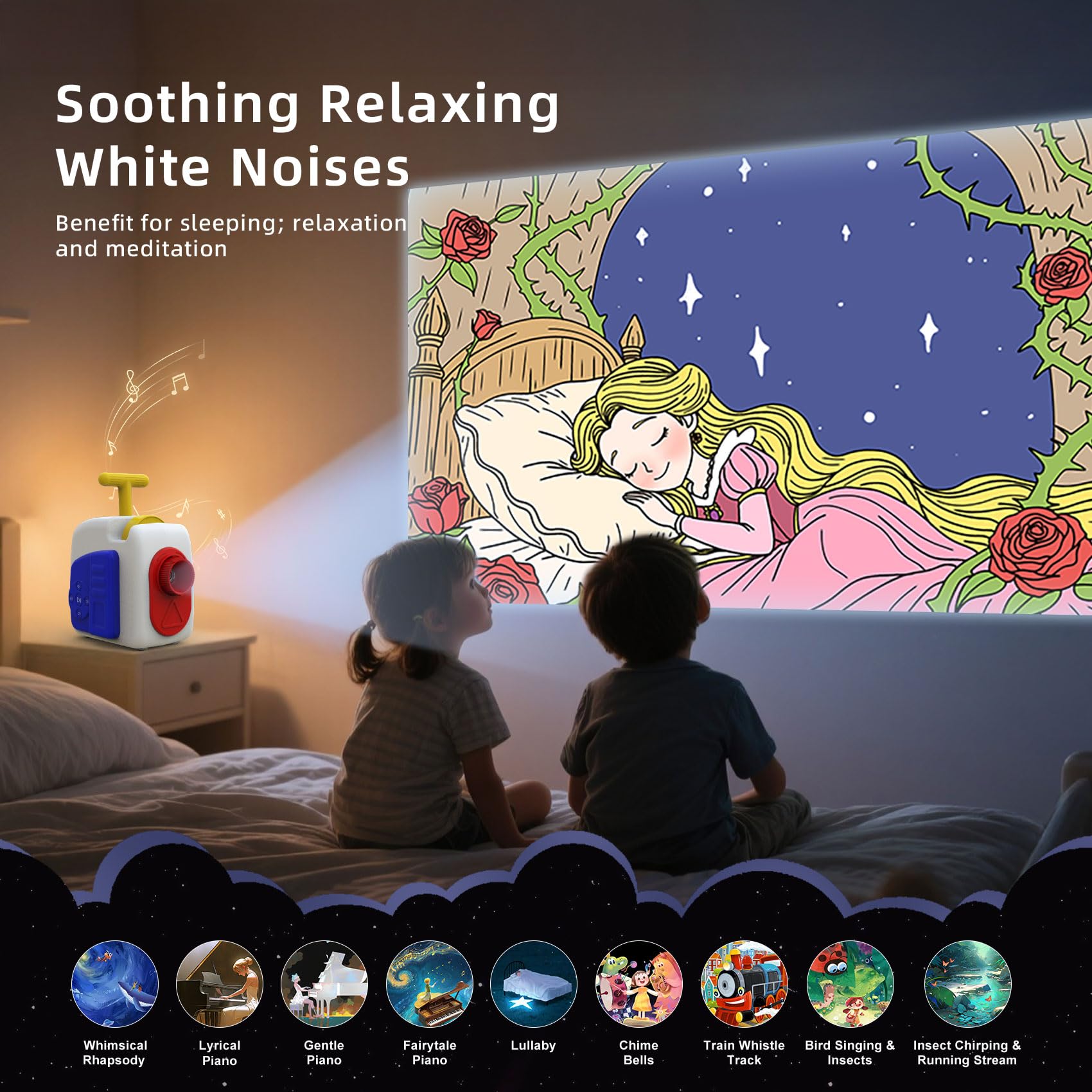 Story Projector for Kids,4K HD Book Projector with 48 Stories Audio Play & 9 White Noise,Toddler Night Light Bedtime Story Machine,Early Learning