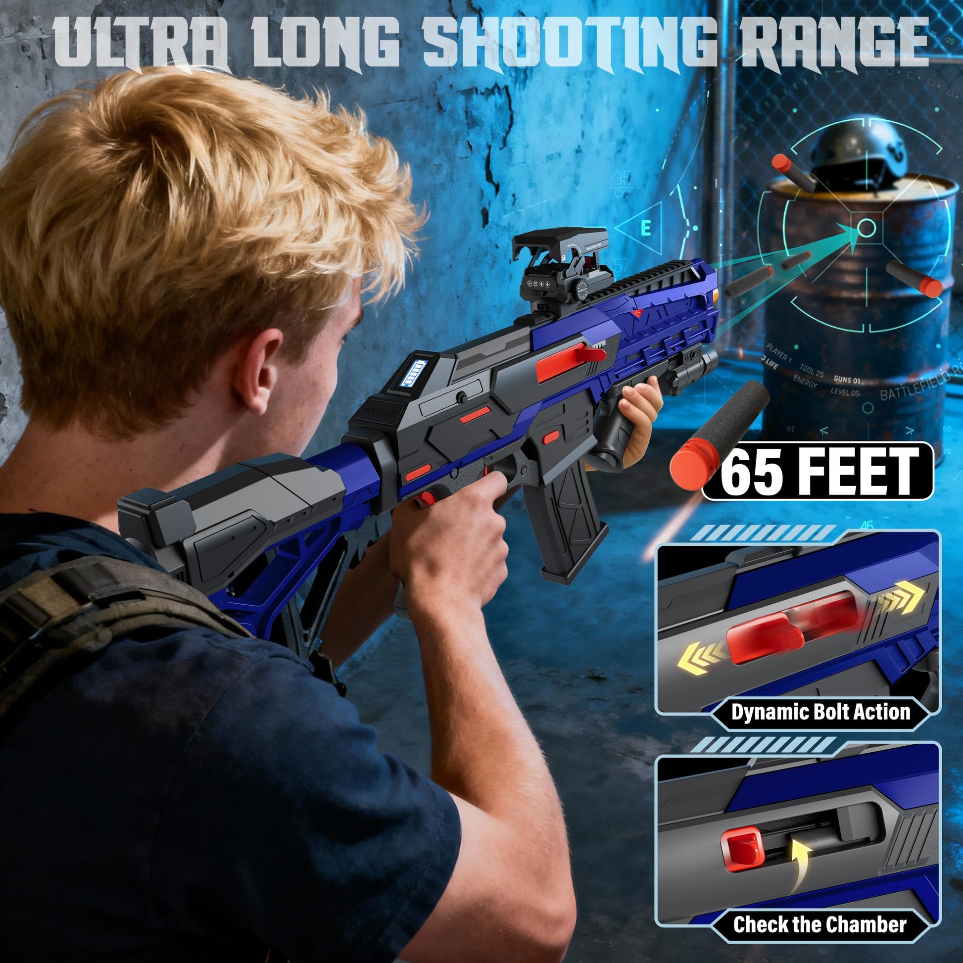 SOFITEN Automatic Toy Gun with Adjustable Scope, Electric Toy Sniper Rifle Foam Dart Blaster with Vest, Flashlight, Grip, Indoor Outdoor Shooting