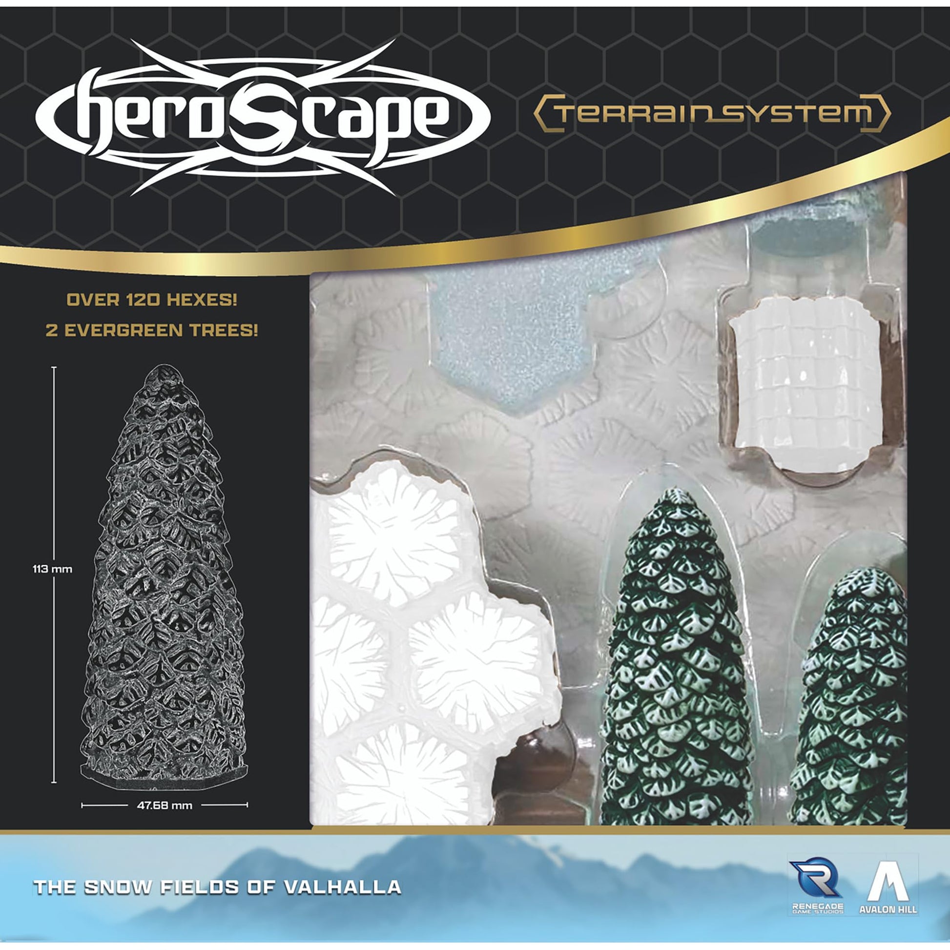 Renegade Game Studios Heroscape Terrain Expansion: The Snow Fields of Valhalla with 120 Hex-Tiles & 2 Evergreen Trees