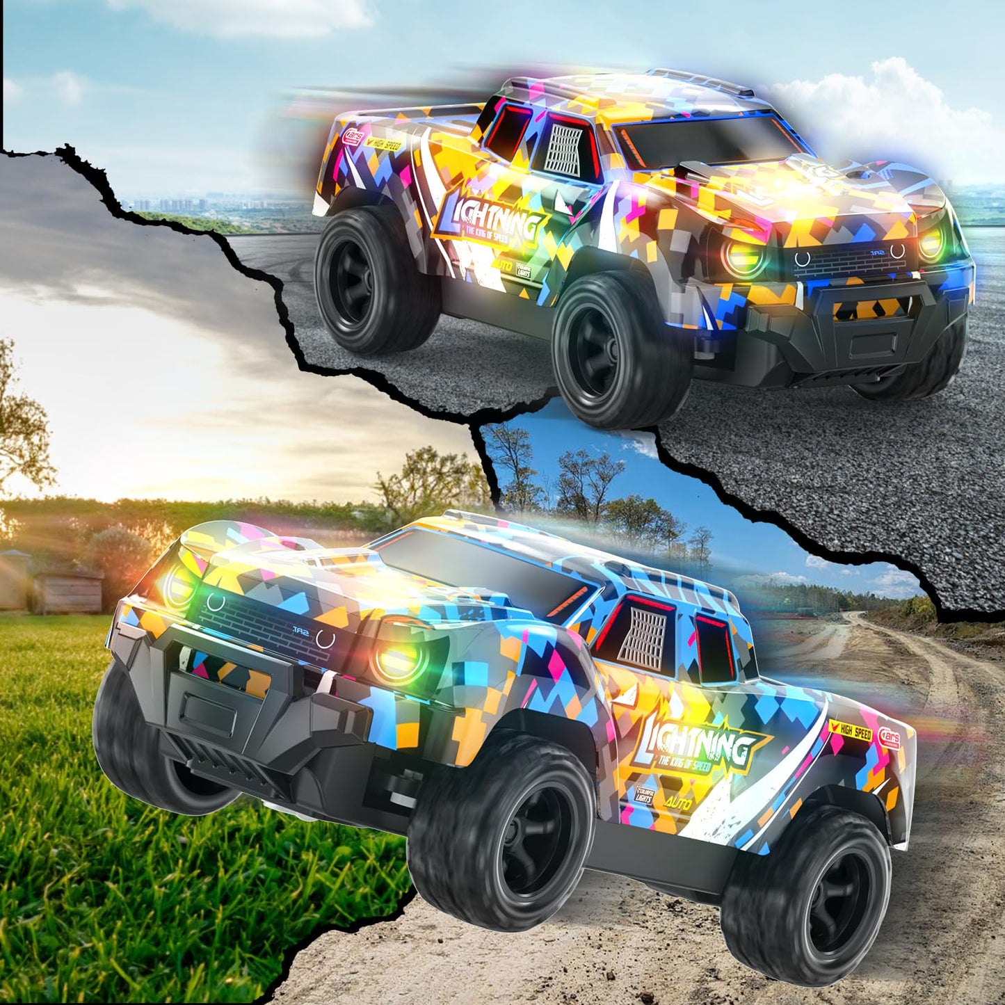 Growsly Remote Control Car for Boys 4-7, RC Pickup 1/24 Scale Light-up Mini RC Car for Kids Boys Toys Age 4-6, 6-8, 3-5, 5-7, Birthday Gifts for 3 4 5