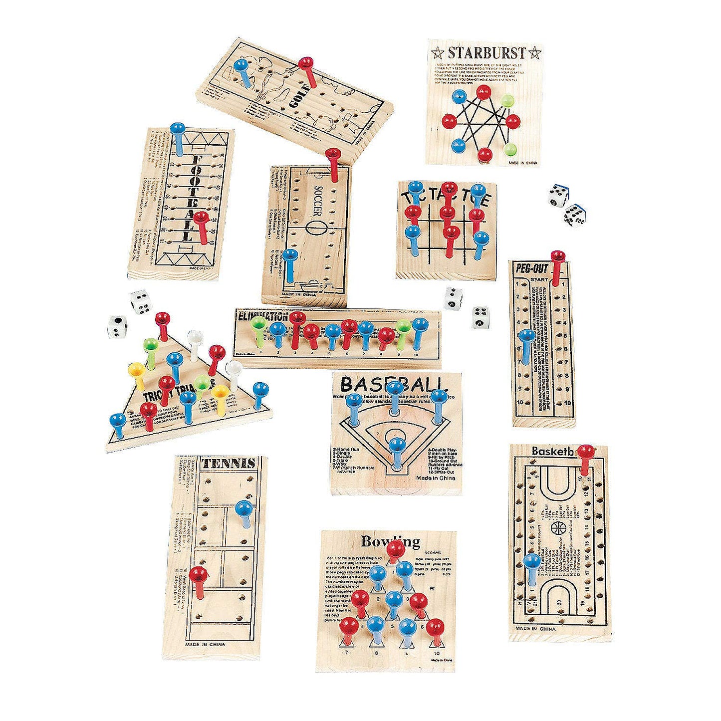 Fun Express Wooden Board Games Set 12 Pack - Classic Travel Games for Kids & Adults | Mini Peg Board Games, Checkers & Tic Tac Toe | Portable Family