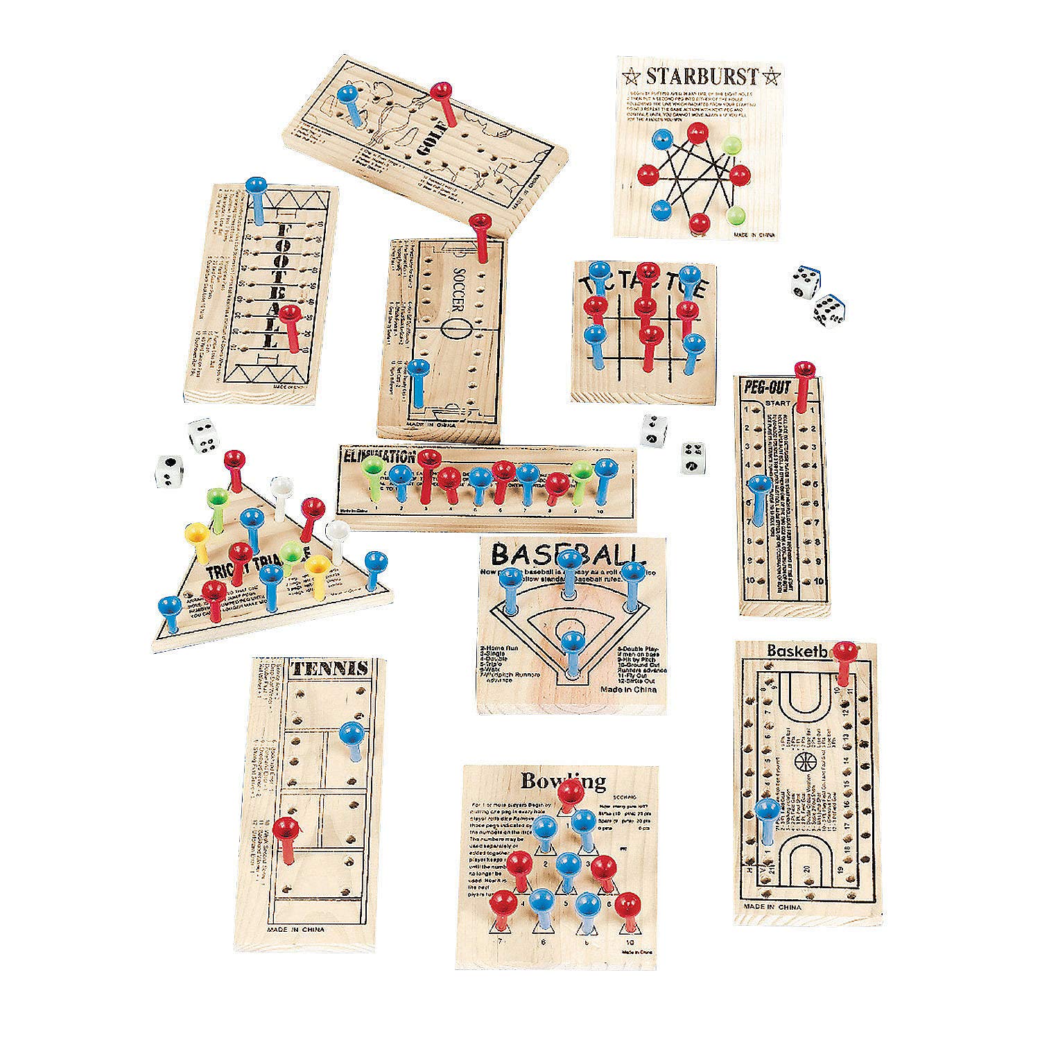 Fun Express Wooden Board Games Set 12 Pack - Classic Travel Games for Kids & Adults | Mini Peg Board Games, Checkers & Tic Tac Toe | Portable Family