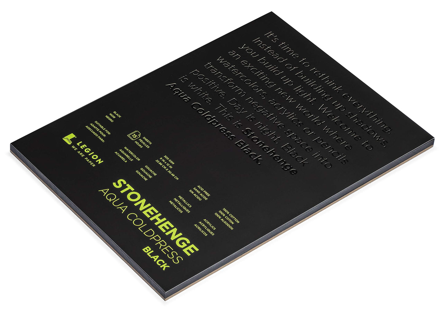 Stonehenge Aqua Black Medium Weight Pad, 140lb, Coldpress, 9 x 12 Inches, 15 Sheets for Wet and Dry Media