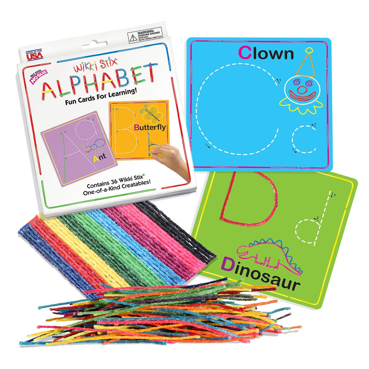 Wikki Stix Alphabet Cards Set - Hands-On ABC Letter Formation Learning Toy for Preschool & Kindergarten, 26 Reusable Letter Cards + 36 Wikki Stix