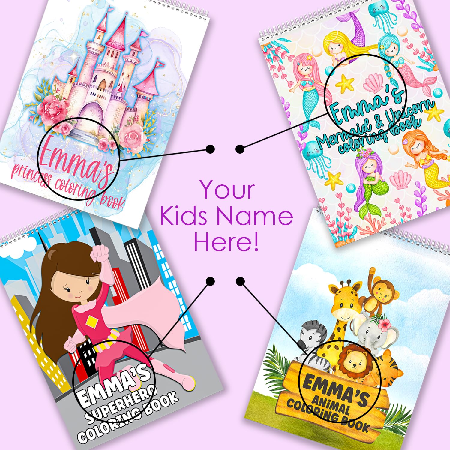 COACO Personalized Coloring Books for Kids, Custom Name on Every Page (32 Pages), Screen-Free Travel Activity for Toddlers, Great Birthday Gift