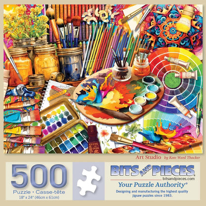 Bits and Pieces 500 Piece Puzzles for Adults - Art Studio - Large 18" x 24" Jigsaw Puzzles 500 Pieces Colorful Art Supplies, No 2 Pieces Alike