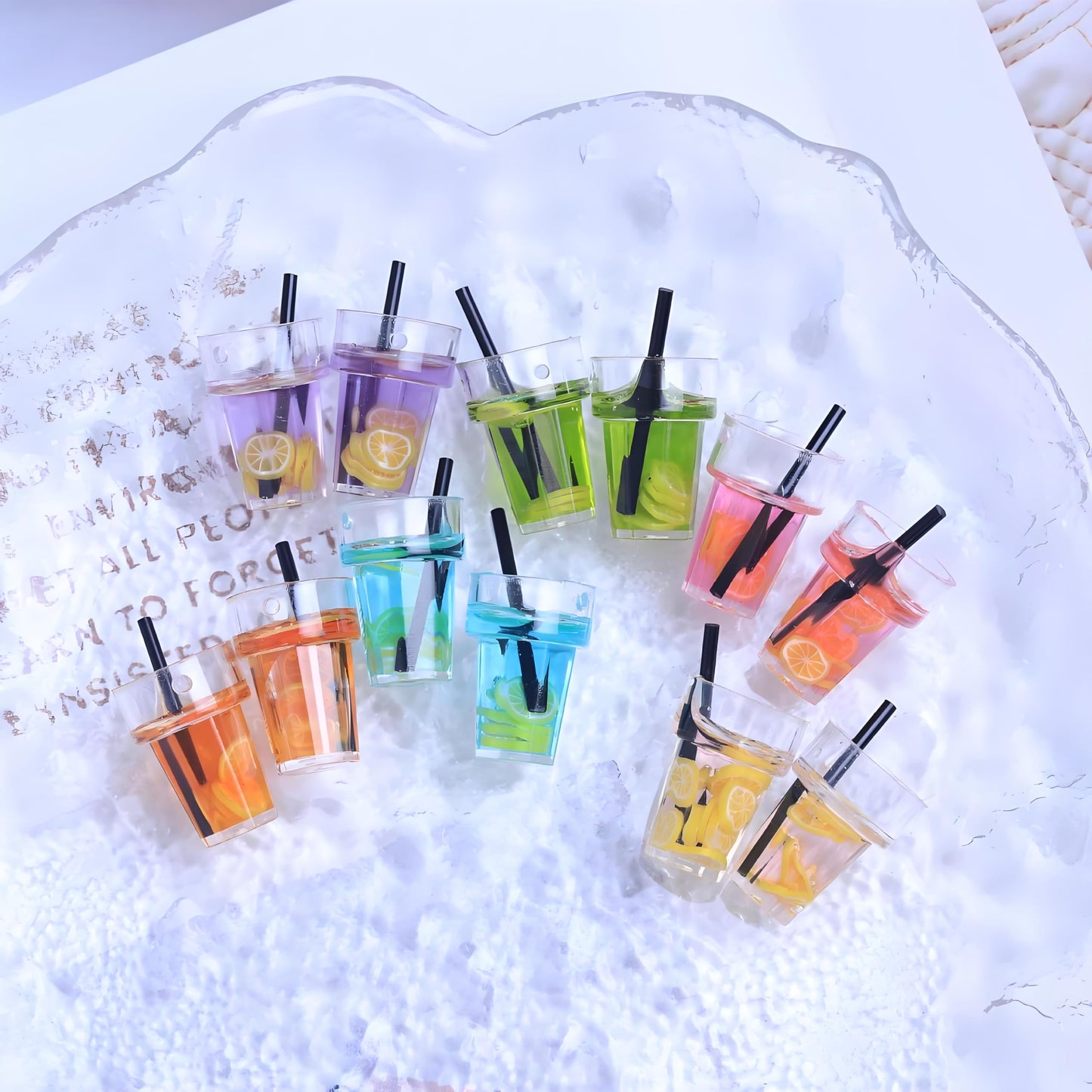 6 Pcs Miniature 1:12 Scale Dollhouse Drink Set - Colorful Resin Glass Cups & Beverage, Simulated Fruit Juice and Lemon Models for Summer Dining Room