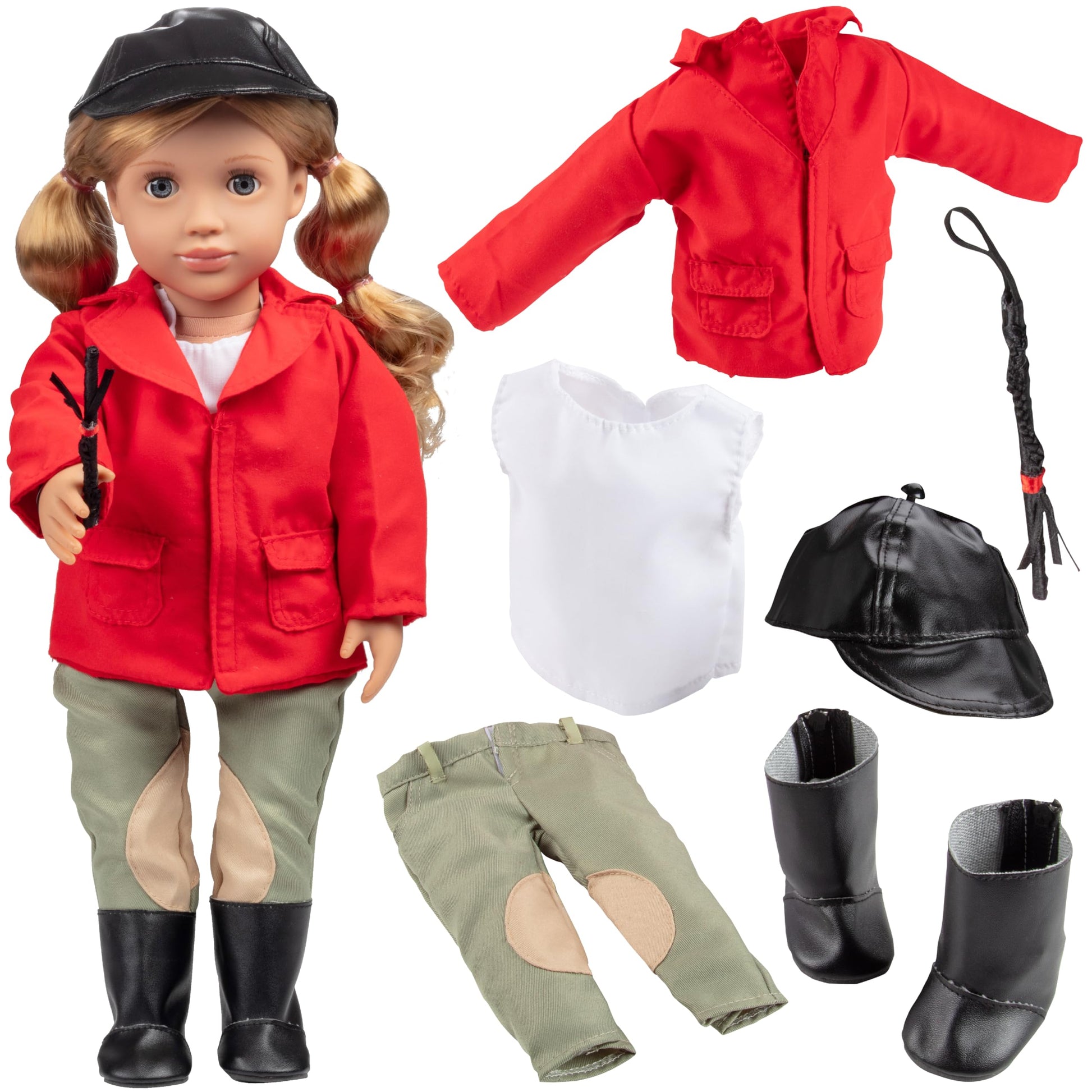 Dress Along Dolly 6pc Horseback Riding Outfit - 18" Doll Clothes & Accessories Compatible w American Girl- Equestrian Set Includes Hat, Shirt, Jacket