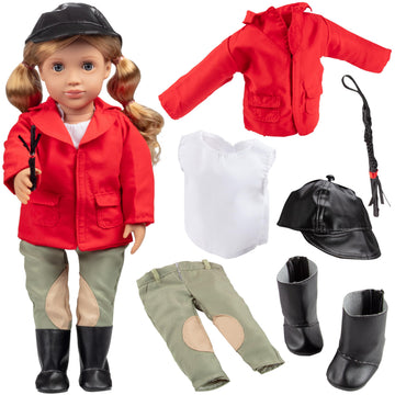 Dress Along Dolly 6pc Horseback Riding Outfit - 18" Doll Clothes & Accessories Compatible w American Girl- Equestrian Set Includes Hat, Shirt, Jacket