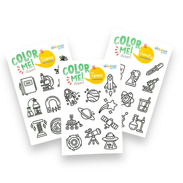 A Brighter Year Color-Your-Own Sticker Bundle, Space & Science Edition -3-Pack of 8.5” x 5.5” Sheets of 10 Stickers Each - Each Sticker is 1.5-2” x