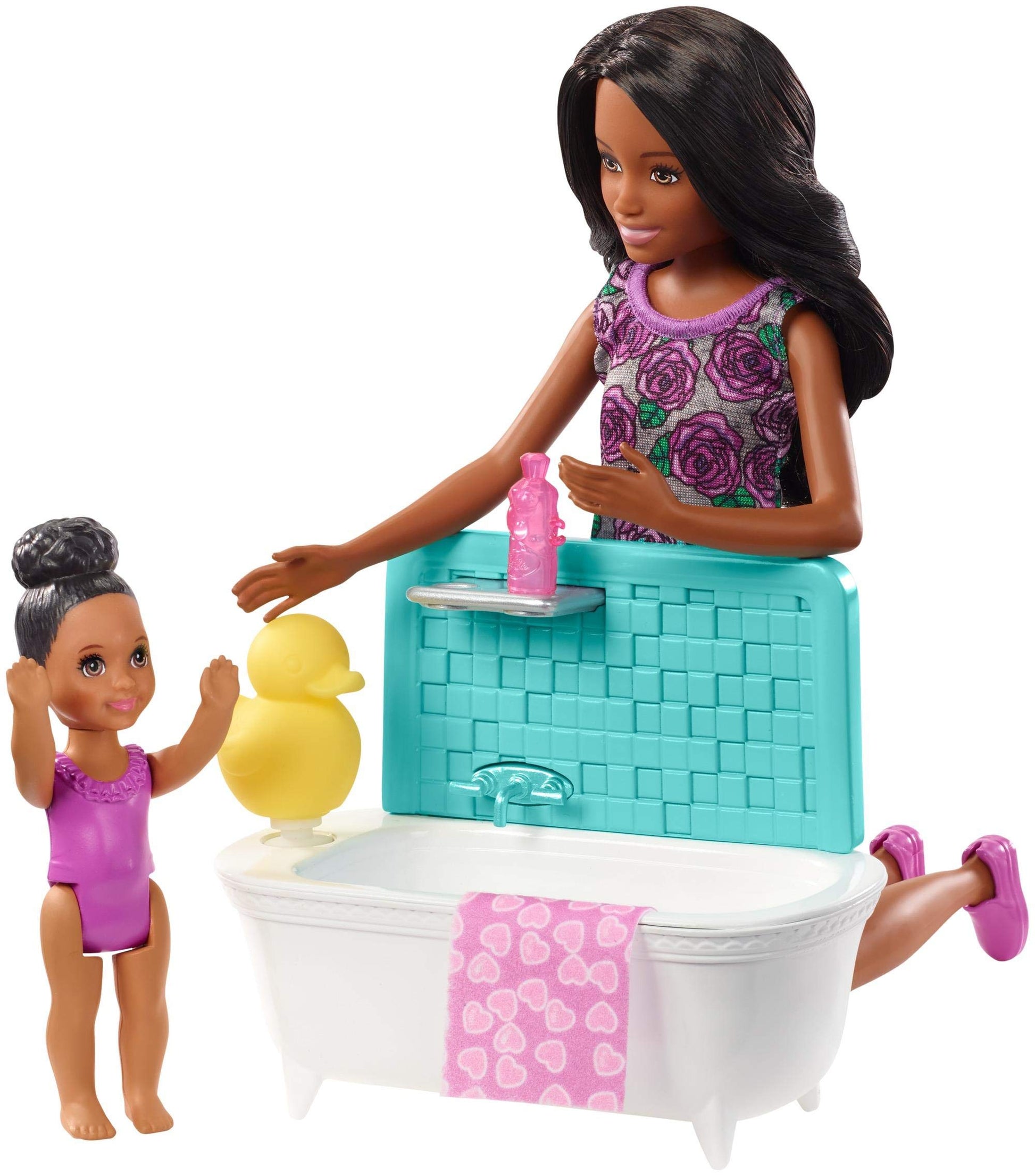 Barbie Skipper Babysitters, Inc. Playset with Bathtub, Babysitting Skipper Doll and Small Toddler Doll with Button to Move Arms and Splash, Plus