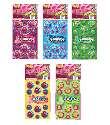 Just For Laughs Dr. Stinky's Scratch N Sniff Stickers 5-Pack, Blow Pop Cherry, Blue Razz Berry, Sour Apple, Dots Strawberry, Lime