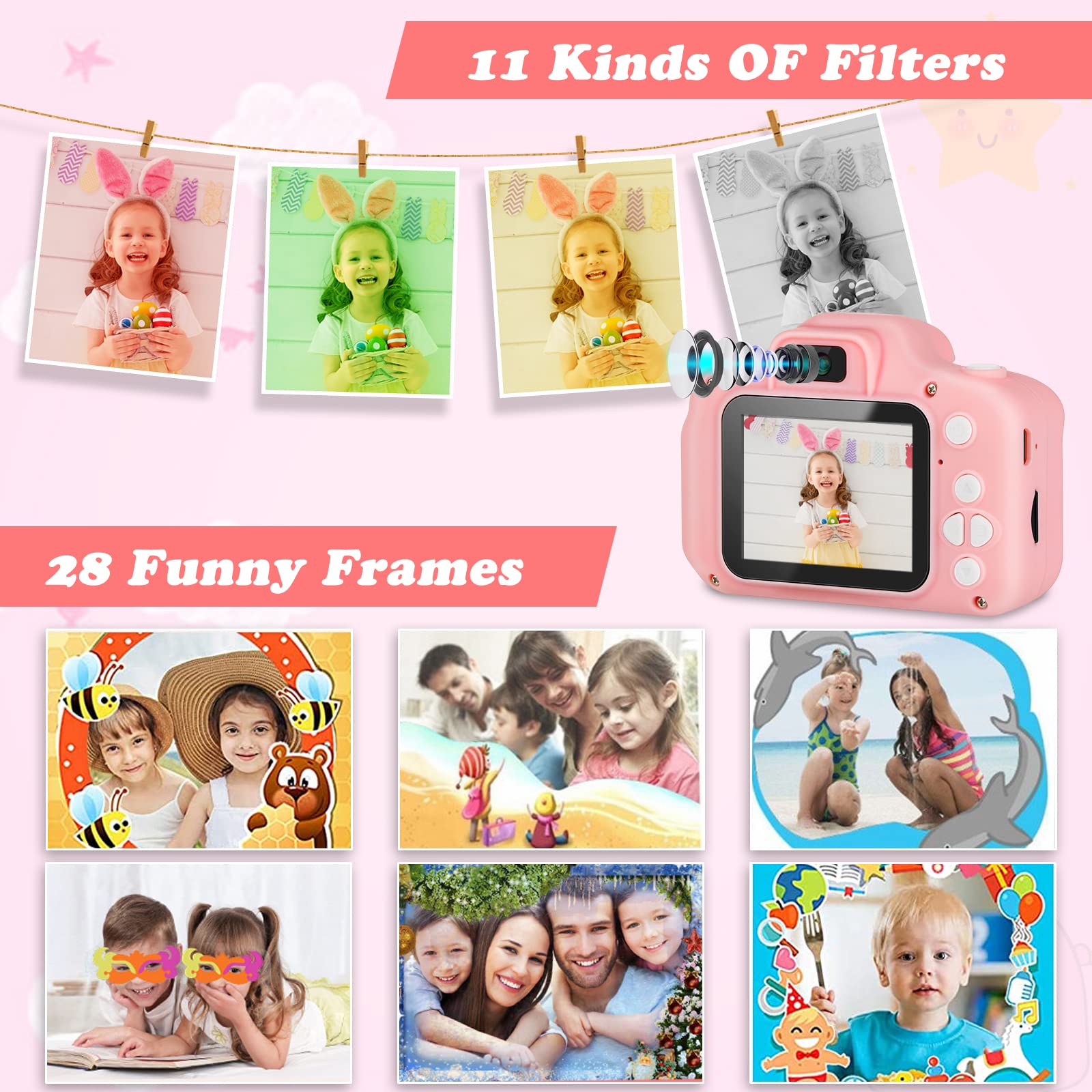 Zeacool Kids Camera, HD Digital Video Camera,Childrens Toys for 3 4 5 6 7 8 9 Year Old Boys/Girls, Selfie Camera for Kids, Christmas Birthday Gifts