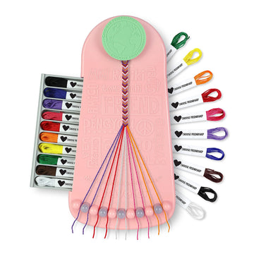 Choose Friendship Bracelet Making Kit - 20 Pre-Cut Threads, Portable Loom with Storage, Makes 8 Bracelets, Craft Gift for Kids Ages 8+, Blush Pink