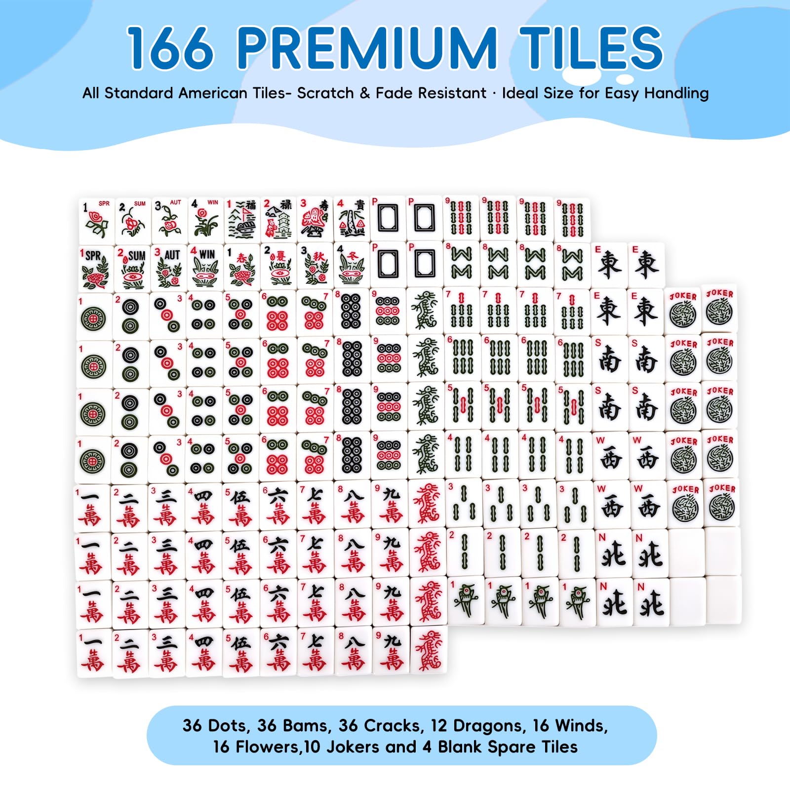 TheClouds American Mahjong Tile Set, 166 Pink Tiles (1.16"), 4 PC All-in-One Color Rack/Pushers, Canvas Storage Bag and Mahjong Accessories