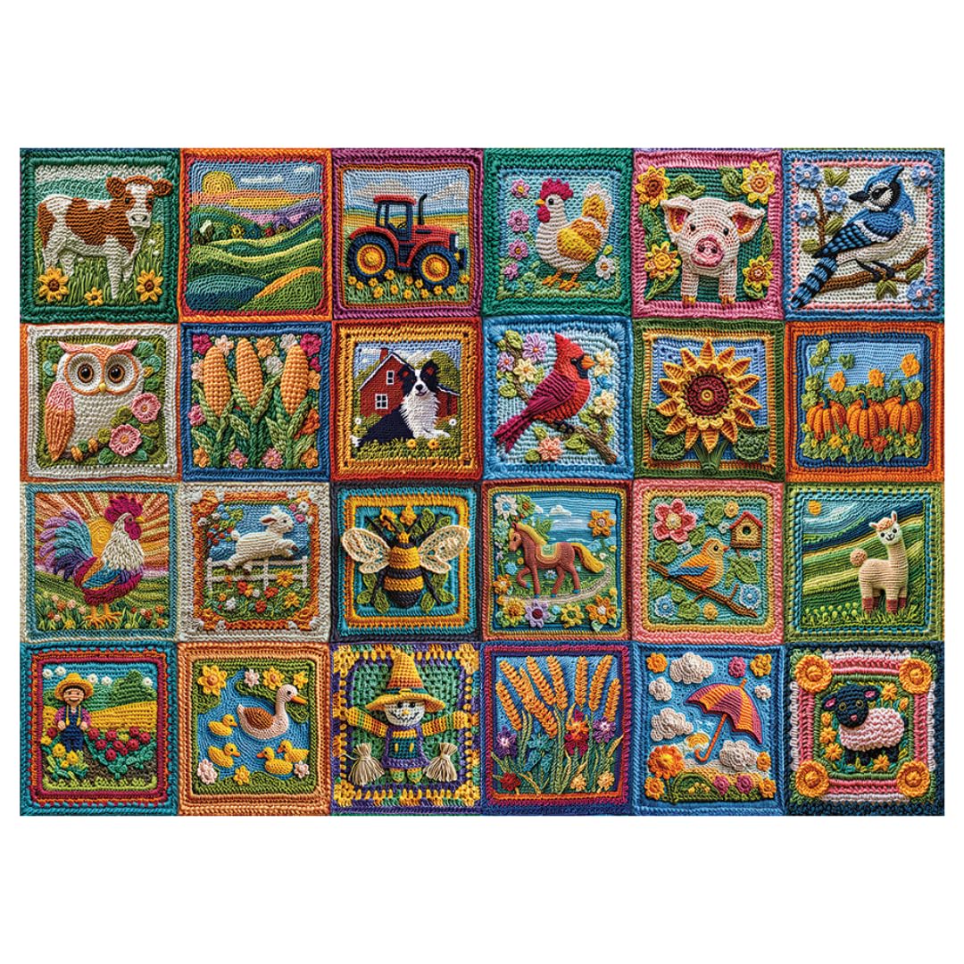 Cobble Hill Country Life Crochet 1,000-Piece Jigsaw Puzzle (40320), Rustic Vibes, Random/Quirky Cut, Luxurious Textured Linen Paper Mounted on