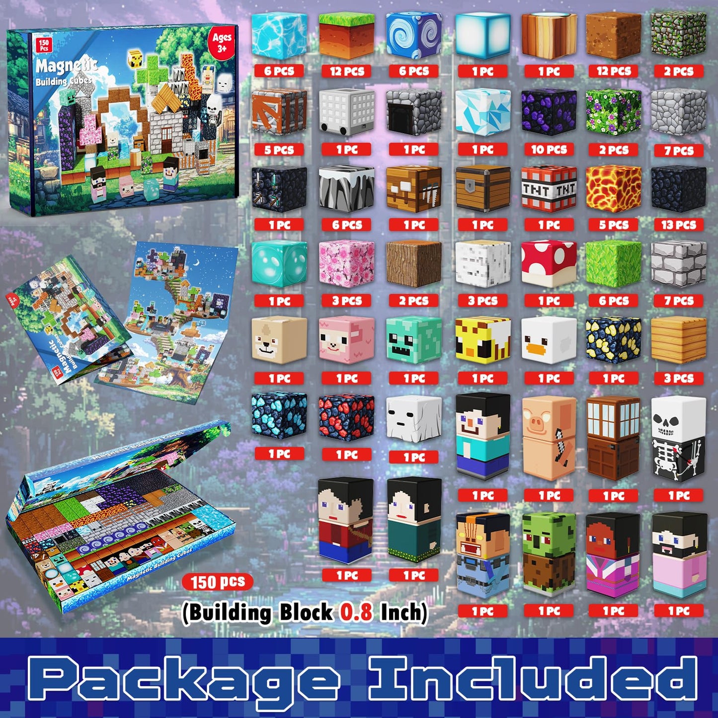 Magnetic Blocks - 150PCS Magnetic Building Blocks Cubes Adventurer, Magnet Toys for Kids Age 3+, Toy Building Set for Kids, Magnet Construction Easter