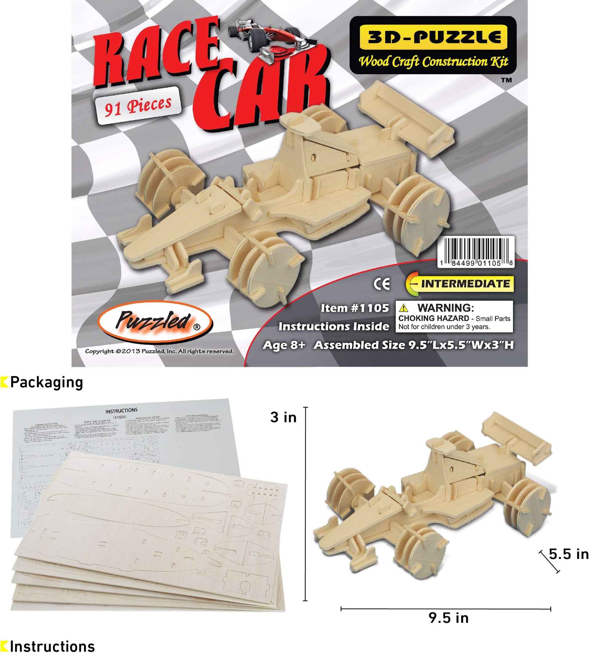 Puzzled Formula 1 3D Natural Wood Puzzle (91 Piece)