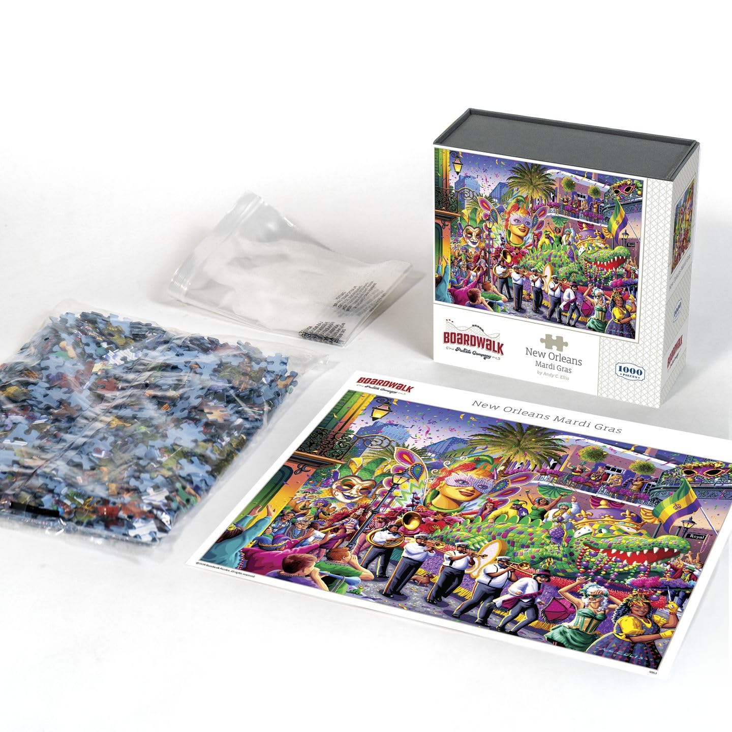 Boardwalk New Orleans Mardi Gras 1000 Piece Jigsaw Puzzle Fun Colorful Festival Puzzles with Premium Box, Gift for Adults and Family 19"x26"