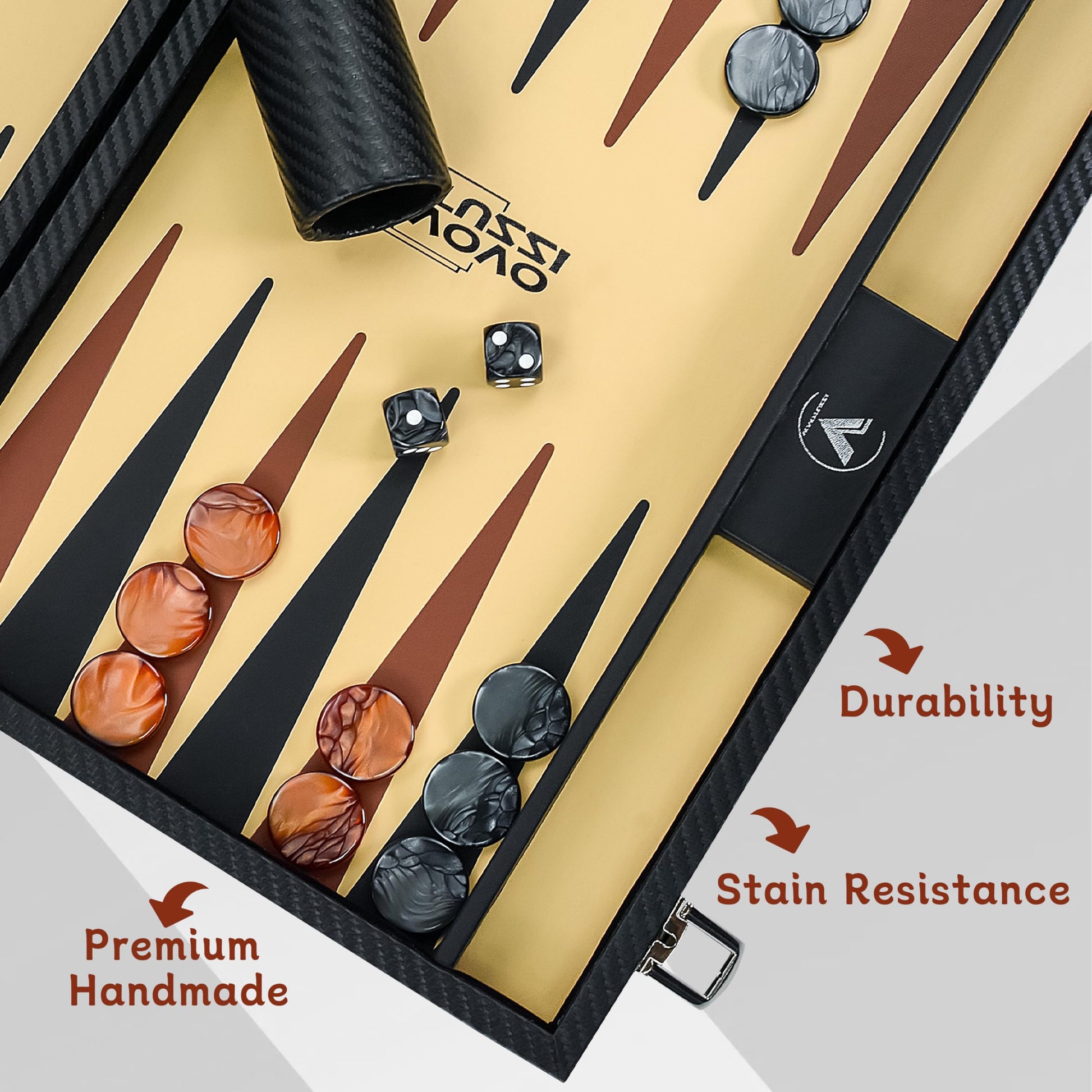 Vovotuzzi 15 Inch Backgammon Set for Adults, Premium Carbon Fiber PU Leather Foldable Backgammon Board Game, Portable Travel Classic Board Game