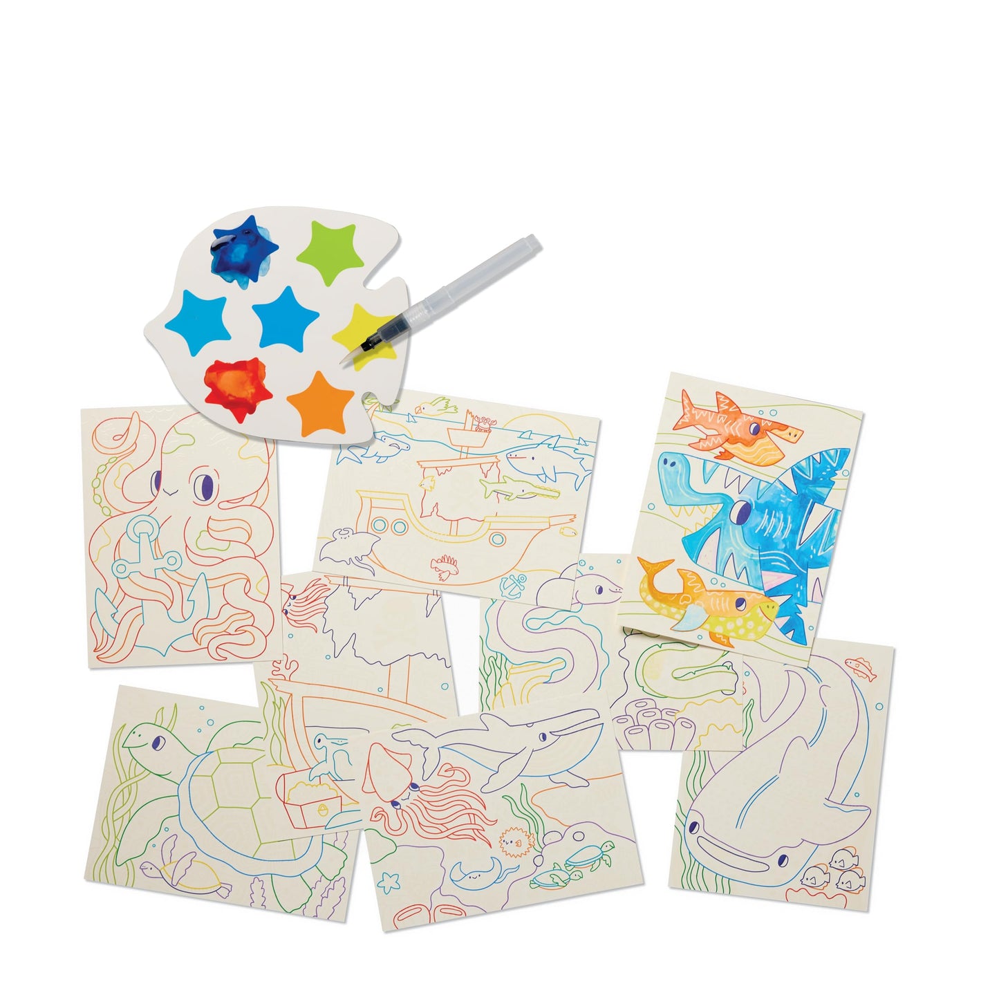 Crocodile Creek Ocean Adventure Watercolor Magic Paint Set for Kids Ages 6 and Up - Includes 8 Water-Reveal Scenes, 8 Mess-Free Painting Palettes,
