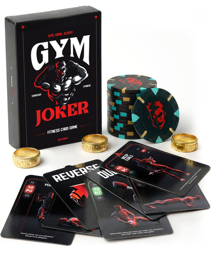 GymJoker Fitness Card Game - Fun Workout Challenge Deck with Chips & Rings | Turn Exercise into Competitive Gym Games | Perfect for Group Workouts