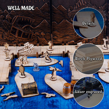 CZYY DND Rowboat Miniatures, Set of 2 Wooden Gridded Miniature Terrain