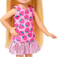 Barbie Club Chelsea Small Doll, 6-Inch with Blonde Hair Wearing Removable Strawberry-Print Dress & Shoes