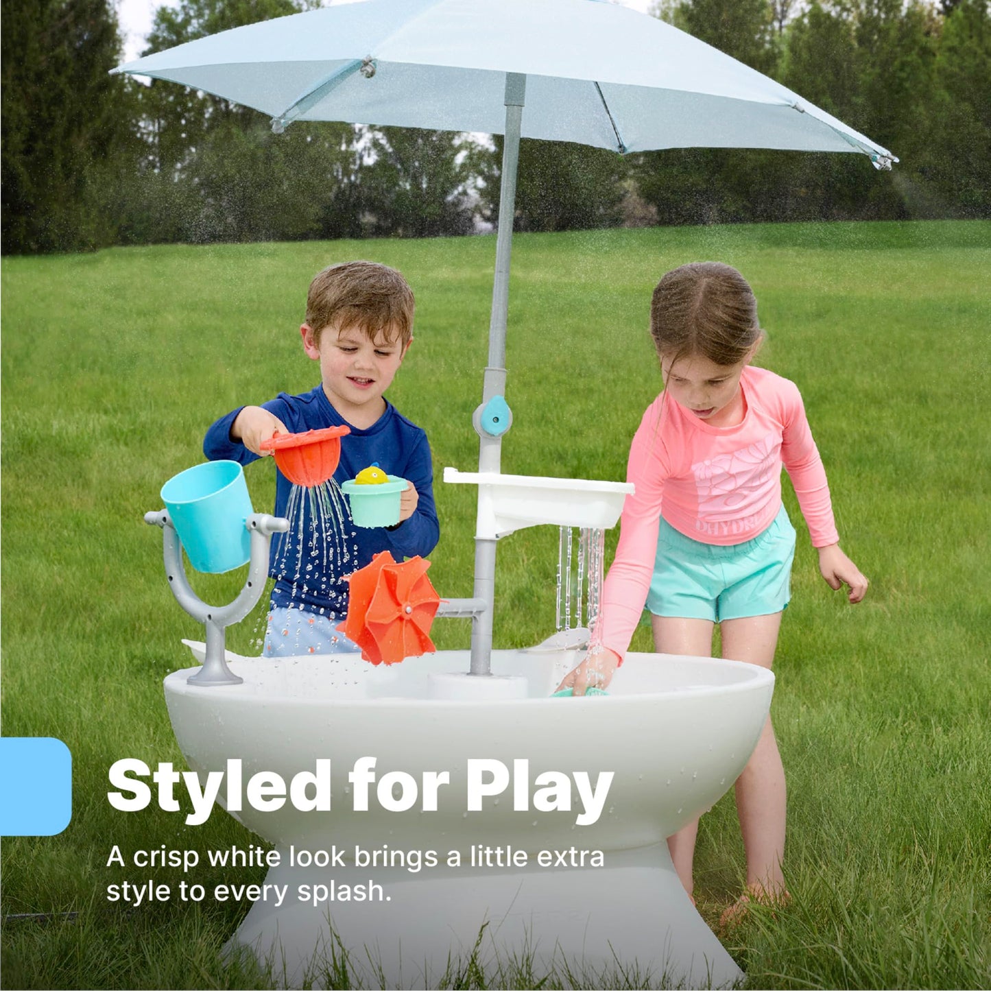 Step2 Sunshine Springs Splash Water Table with CoolBreeze Misting Canopy, Kids Outdoor Water Play Table with Umbrella for Toddlers and Preschoolers, 8