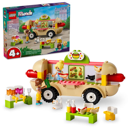 LEGO Friends Hot Dog Food Truck Toy with Mini Doll Characters and Cat Figure, Pretend Play Food, Toy Van, Creative Gift for Kids, Girls, and Boys