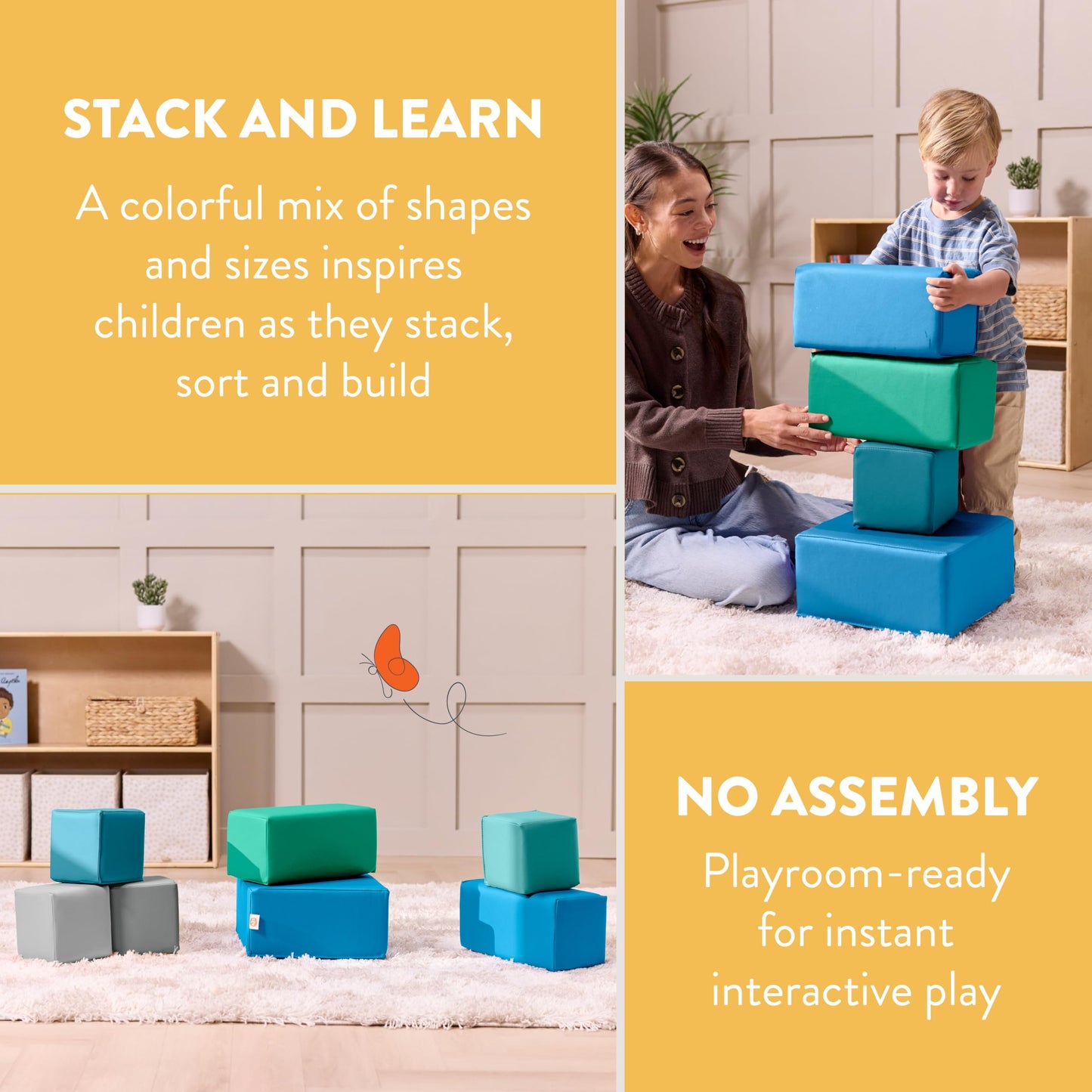 Back2School Express EarlyBuilder Foam Stacking Block Set, Small, Soft Play, Contemporary, 7-Piece
