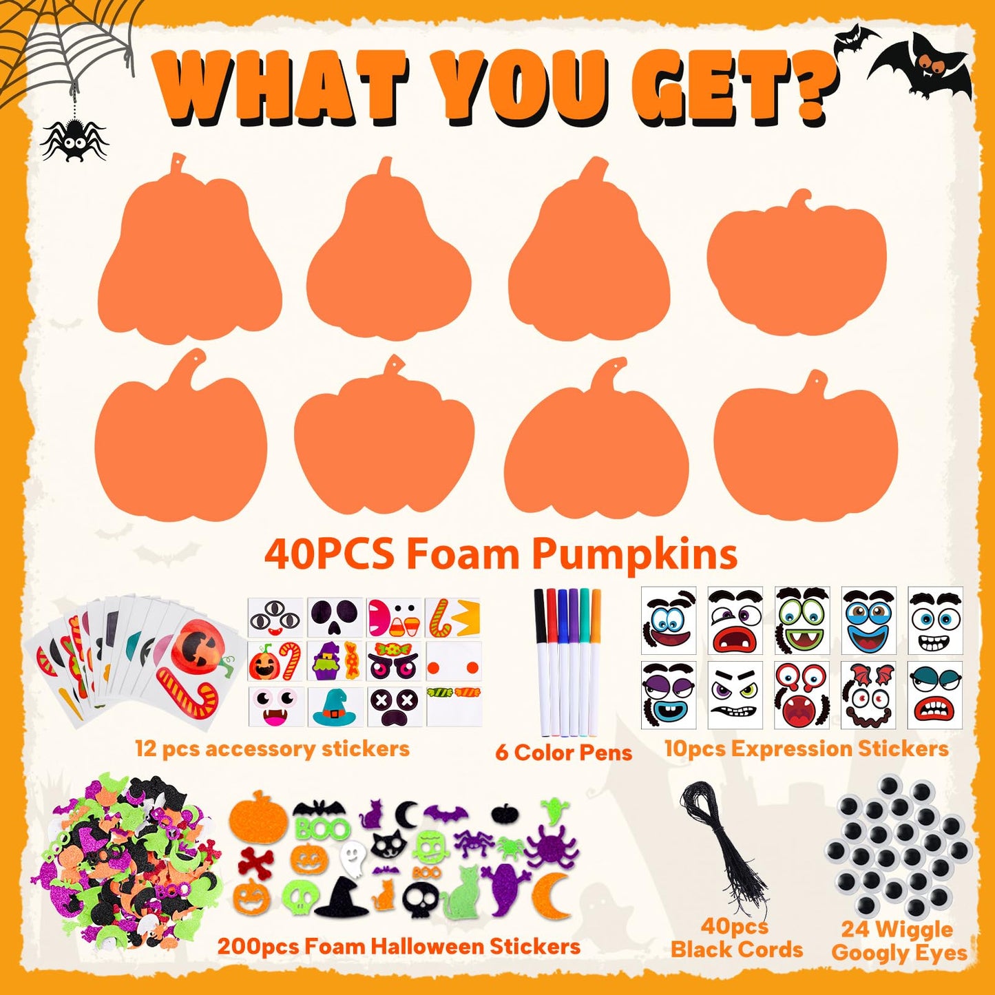 Max Fun 332PCS Halloween Crafts for Kids, Halloween Activities Foam Pumpkins for Crafts Stickers Gift Kits, DIY Art and Craft Set for Holiday