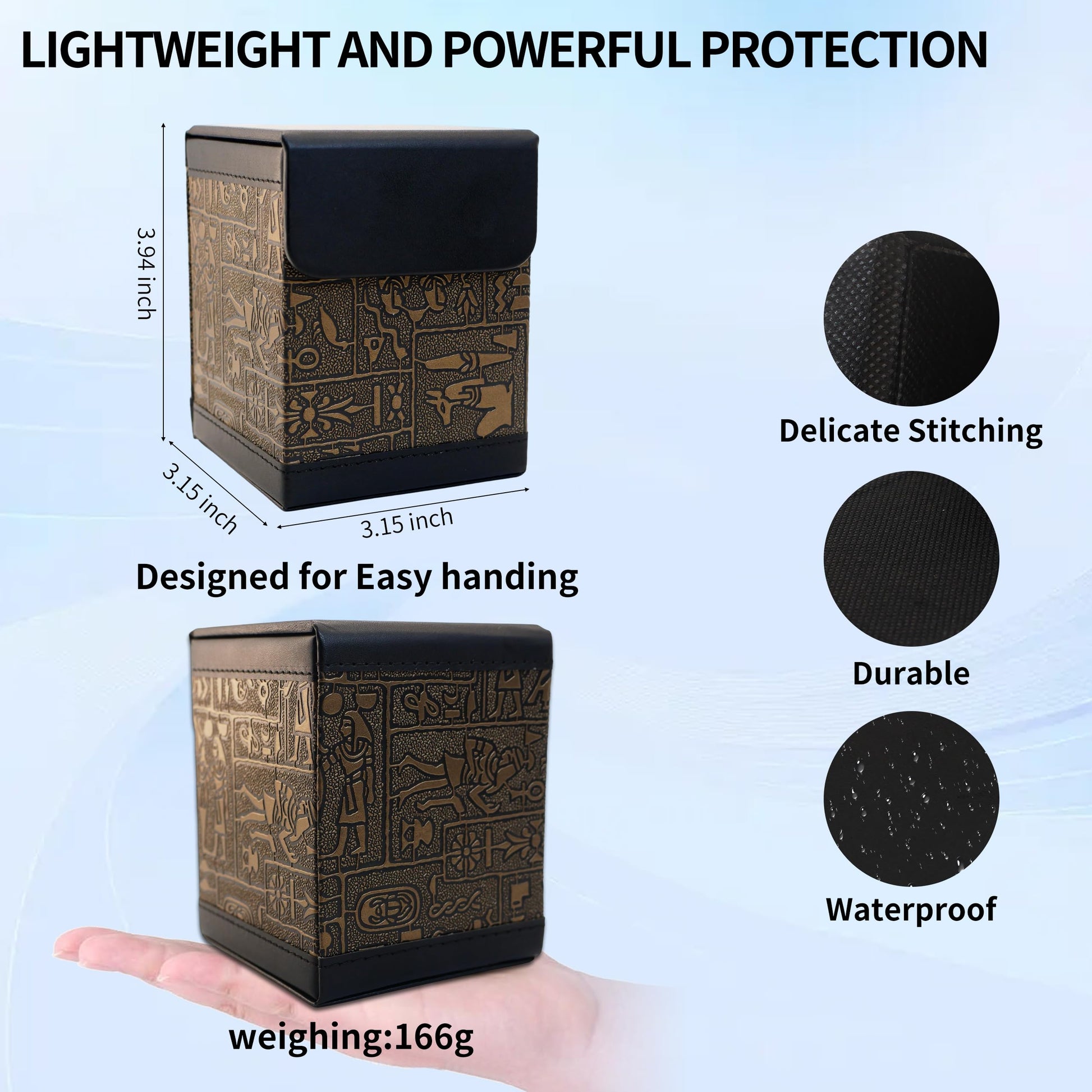 Cylvenor ancient egyptian embossed deck box for yugioh and mtg cards - ultimate guard style with double-magnet opening, holds 100+ cards (black)