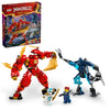 LEGO NINJAGO Kai’s Elemental Fire Mech Action Figure, Mini Ninja Toy for Kids with Customizable Red Ninja Figure Plus Kai and Zane Minifigures