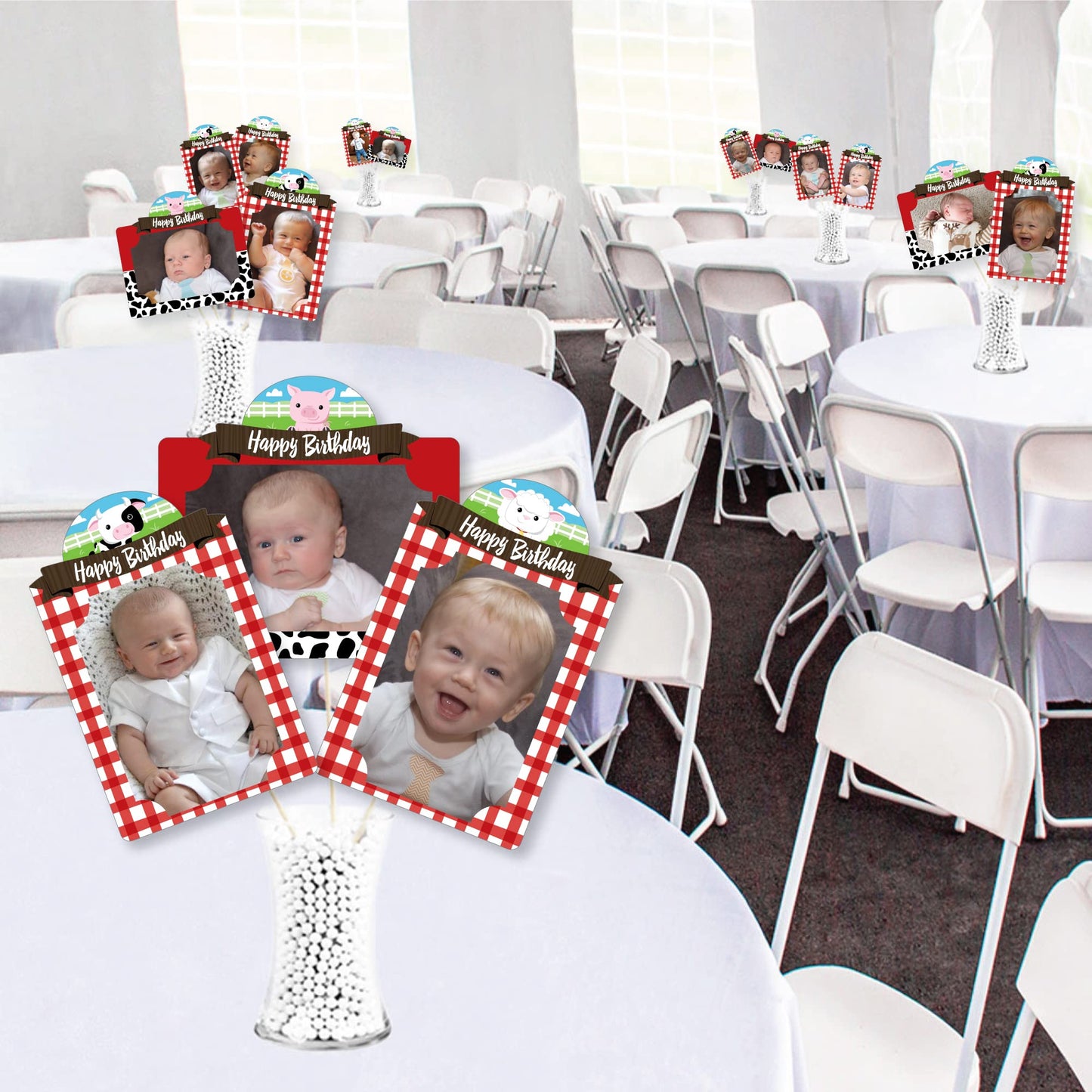 Big Dot of Happiness Farm Animals - Barnyard Birthday Party Picture Centerpiece Sticks - Photo Table Toppers - 15 Pieces